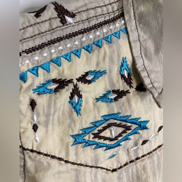 Cowgirl Hardware Shirt Small Turquoise Blue Pearl Snap Western Rodeo Embroidered - Picture 4 of 10